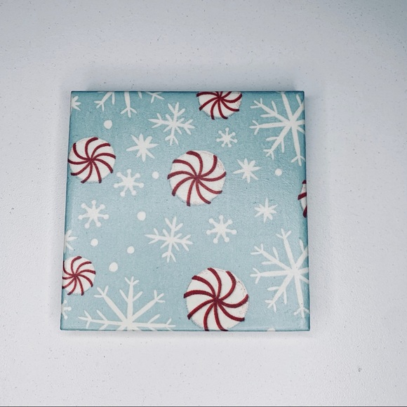 Other - Cup Coasters, Drink Coasters, Ceramic Tile Coasters, Peppermint, Snowflakes
